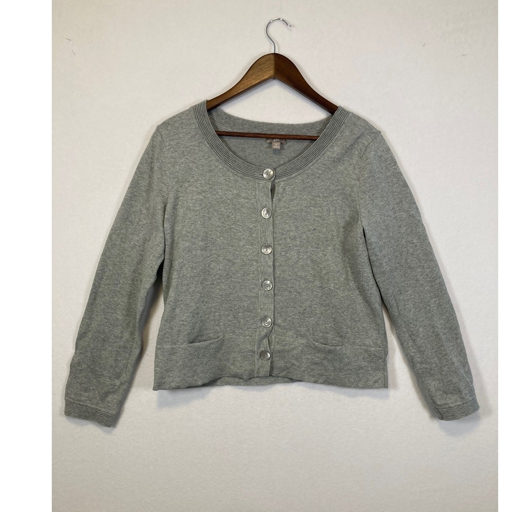 J. Jill Cardigan Sweater Womens Medium Gray Button Front Stretch Cotton Blend